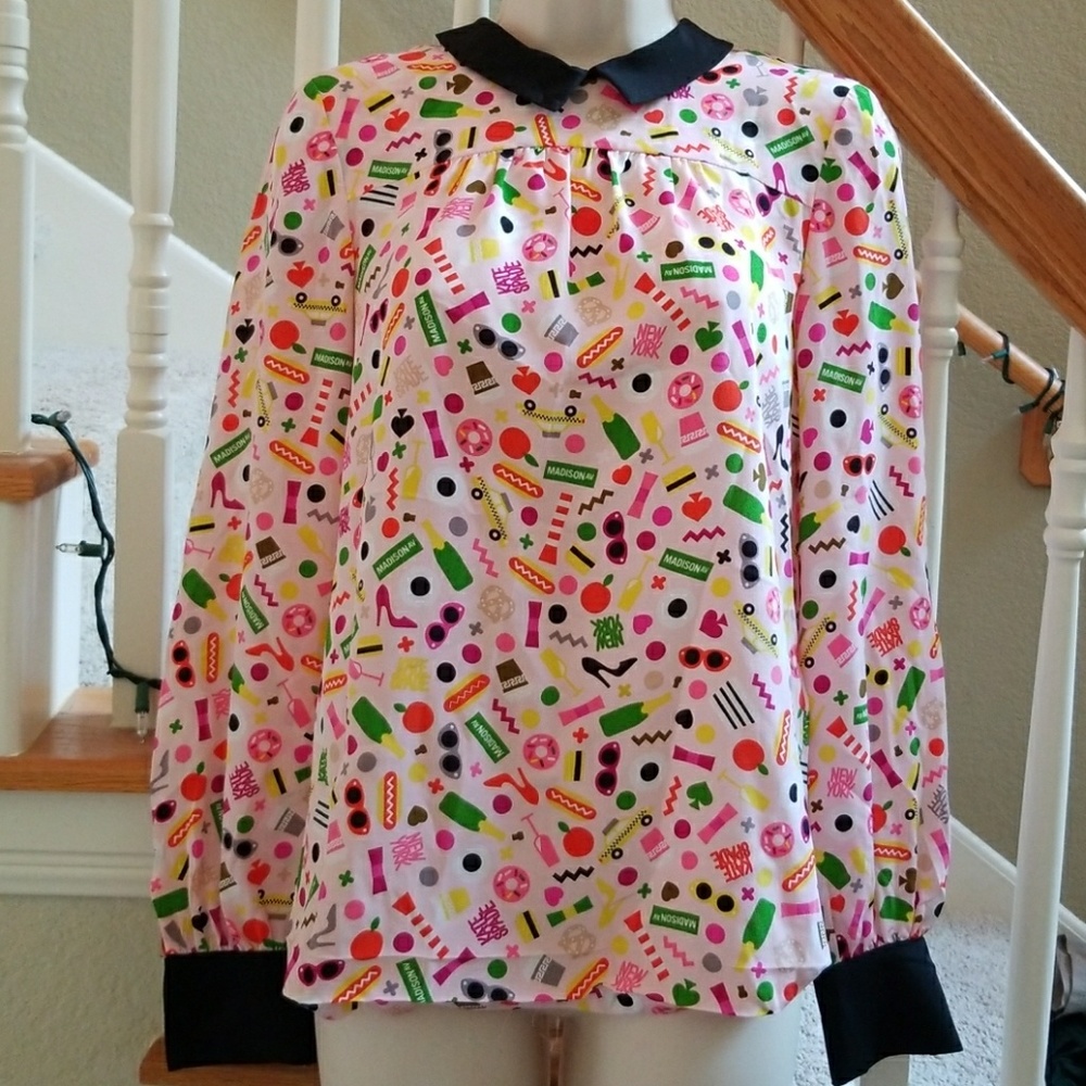 Kate Spade sz 0 xxs Peter pan pink black blouse